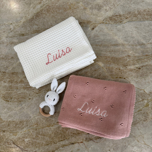 Cobija Waffle Personalizada - Blanca