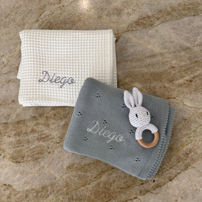 Cobija Waffle Personalizada - Blanca