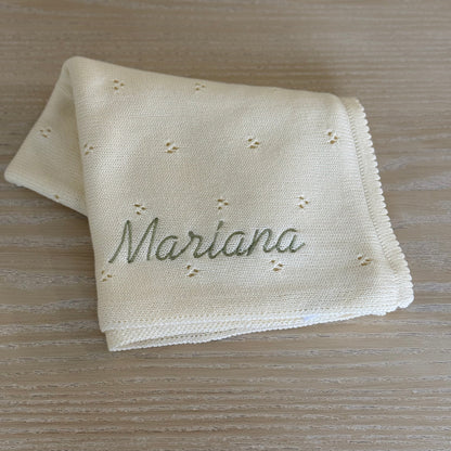 Cobija Tejida Personalizada Crema para Bebé