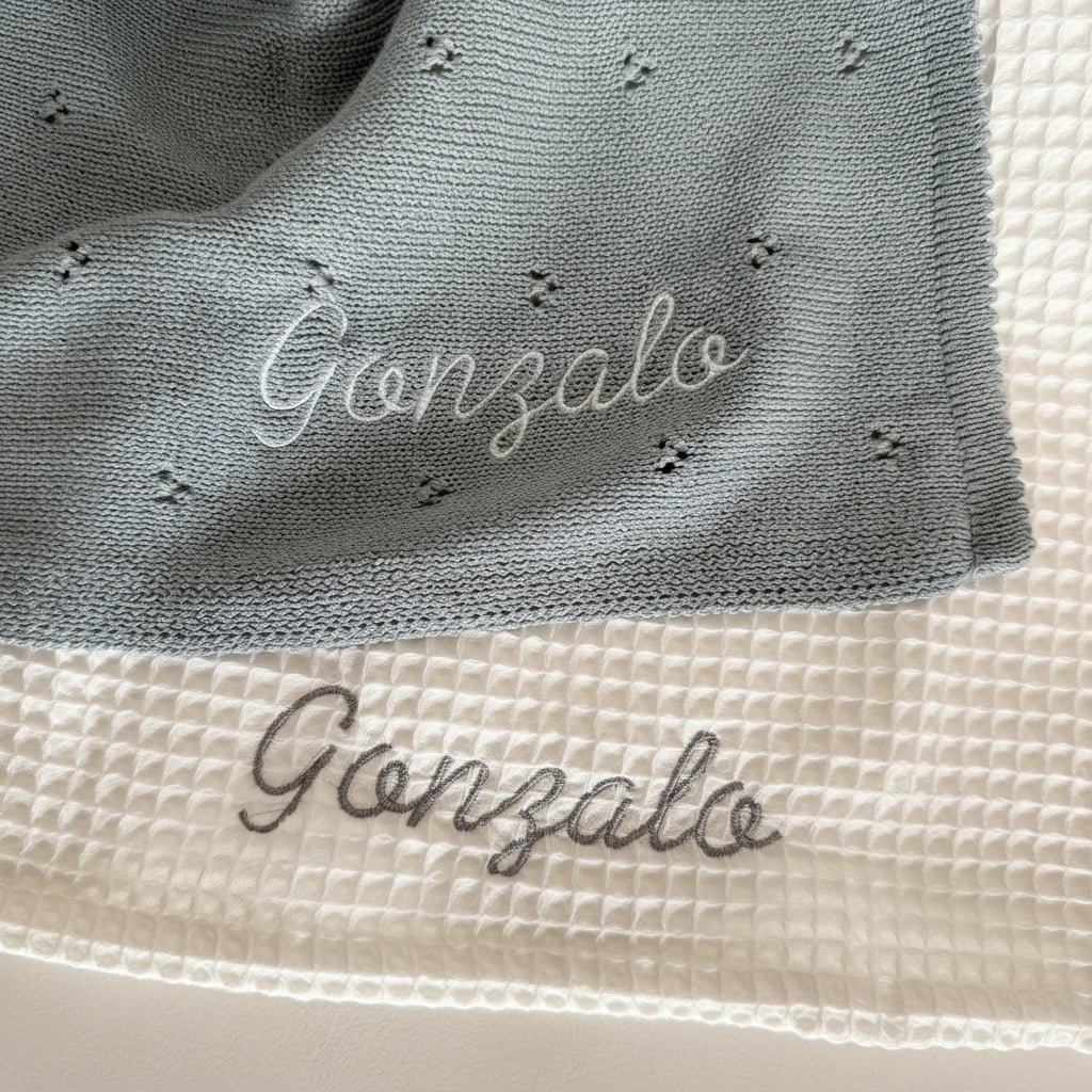 Cobija Tejida Personalizada Azul para Bebé