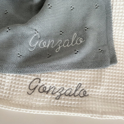 Cobija Tejida Personalizada Azul para Bebé