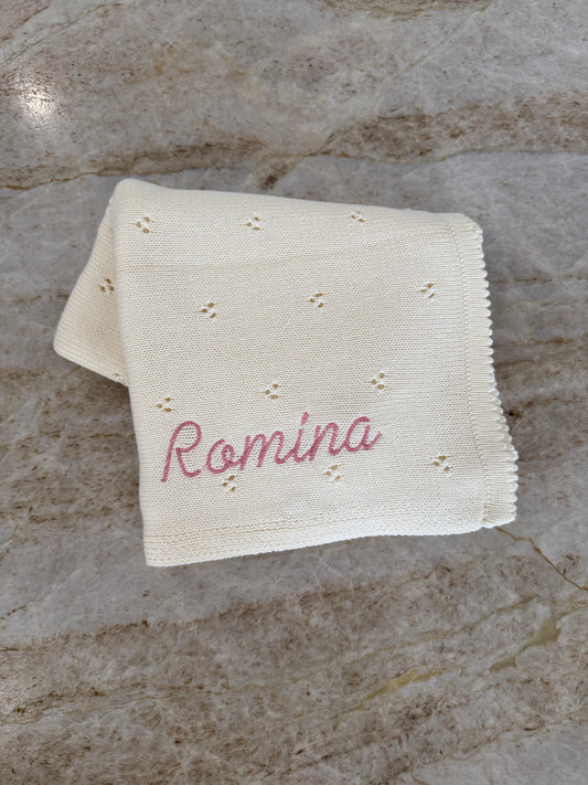 Cobija Tejida Personalizada Crema para Bebé