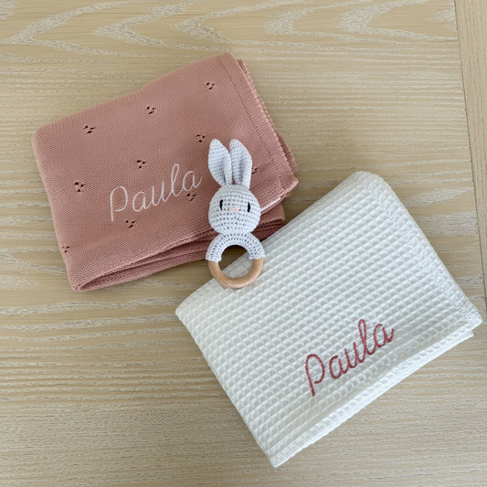 Set Cobija Bebé Waffle + Tejida 100% Algodón