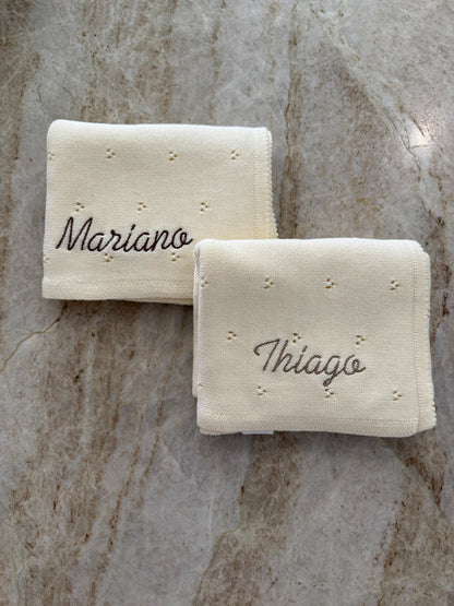 Cobija Tejida Personalizada Crema para Bebé