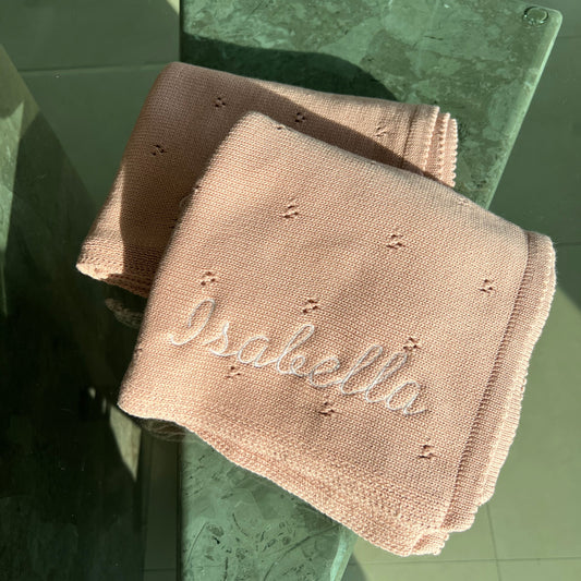 Cobija Tejida Personalizada Rosa para Bebé