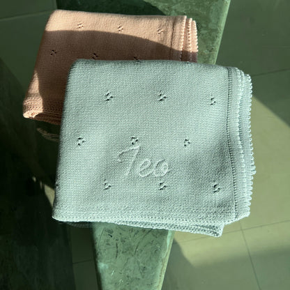 Cobija Tejida Personalizada Azul para Bebé
