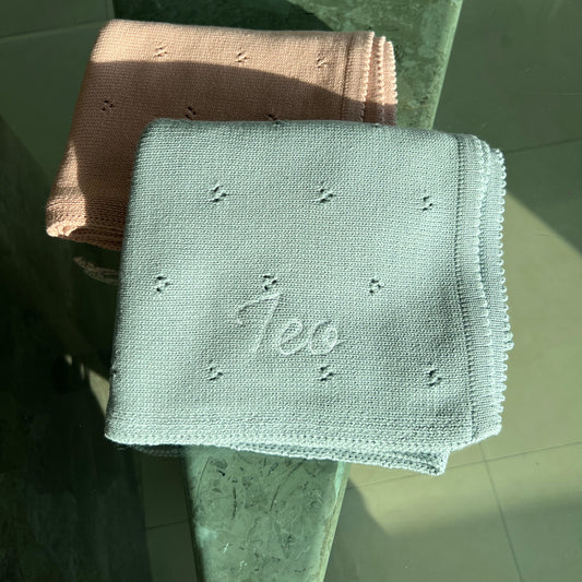 Cobija Tejida Personalizada Azul para Bebé