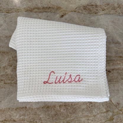 Cobija Waffle Personalizada - Blanca