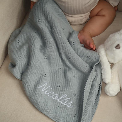 Cobija Tejida Personalizada Azul para Bebé