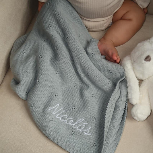 Cobija Tejida Personalizada Azul para Bebé