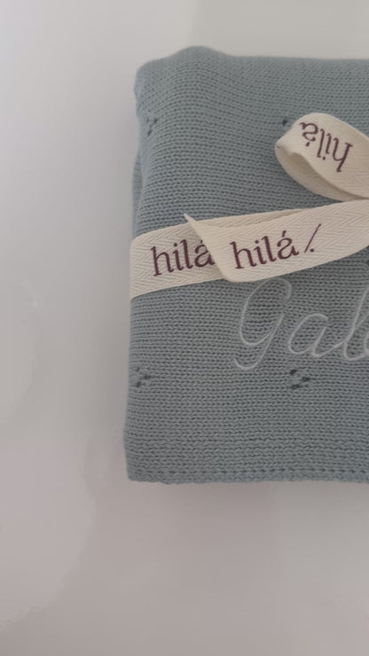 Cobija Tejida Personalizada Azul para Bebé